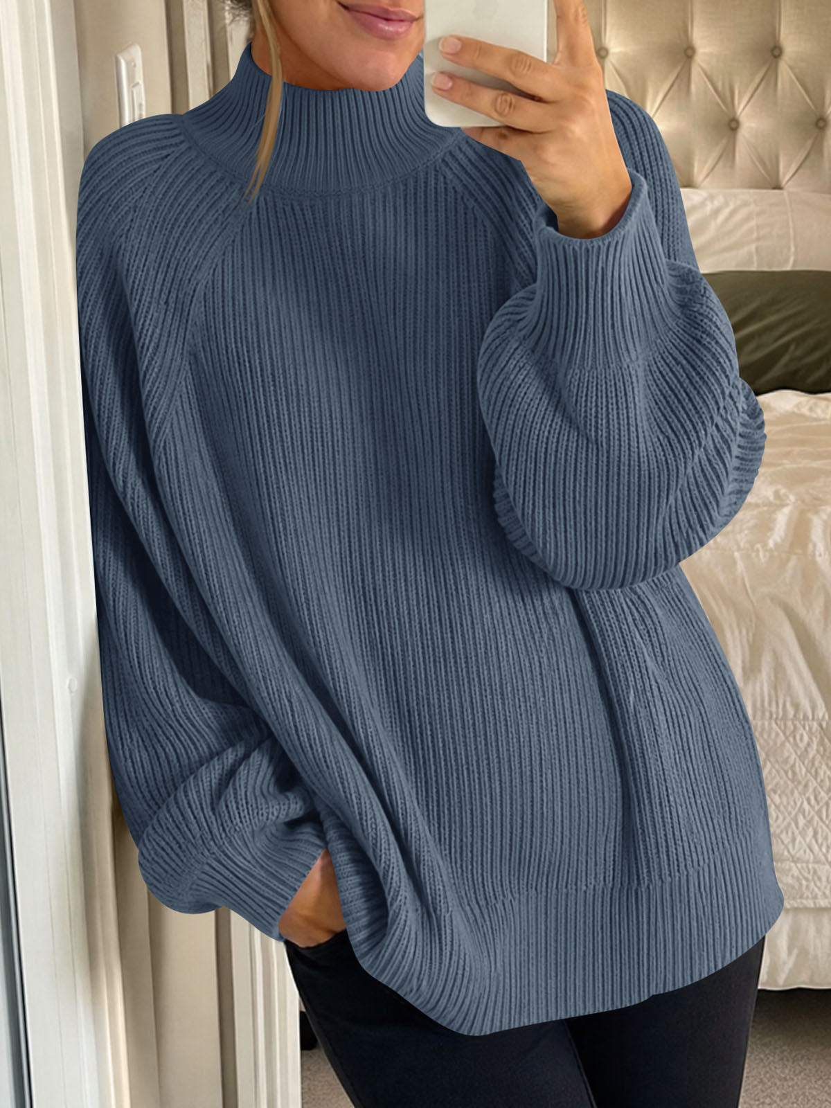 usvara Womens High Neck Oversized Knit Sweater