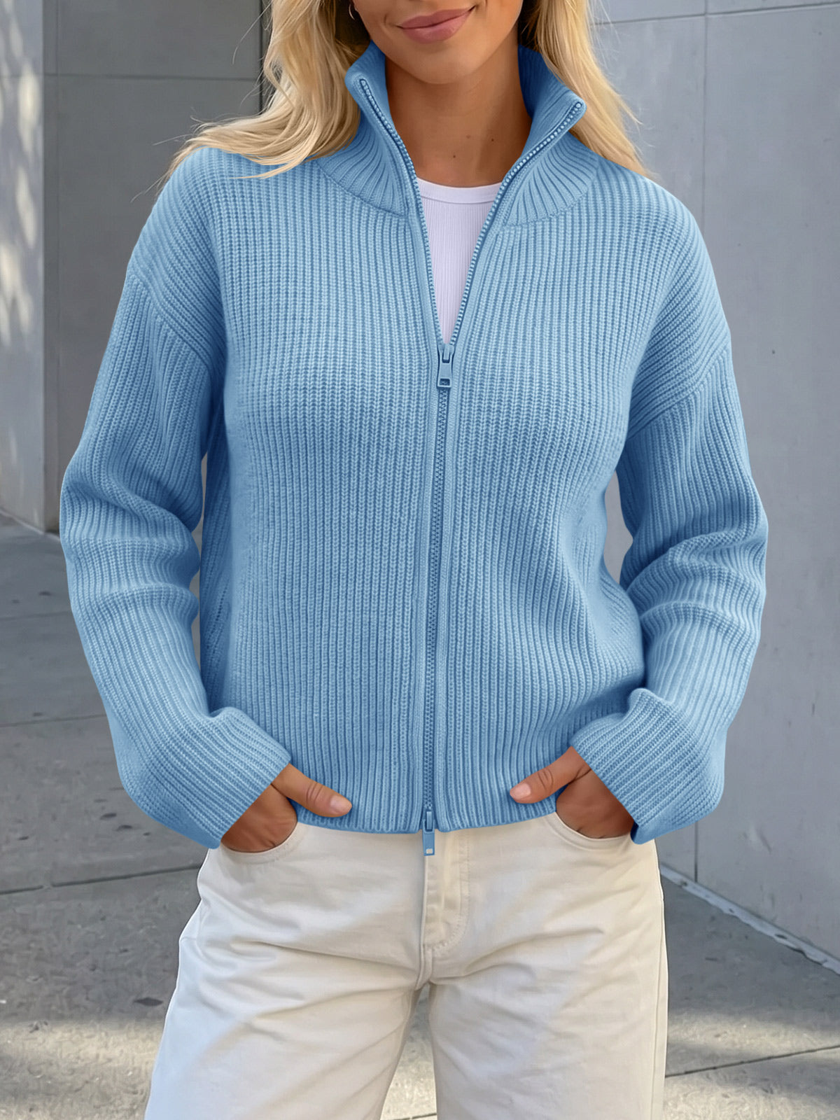 usvara Women Zip Up Chunky Knit Sweater