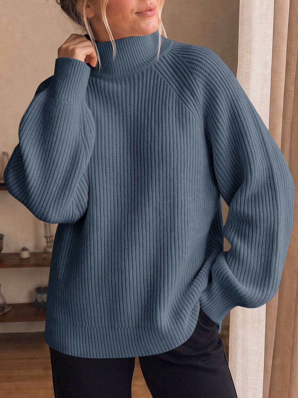 usvara Womens High Neck Oversized Knit Sweater