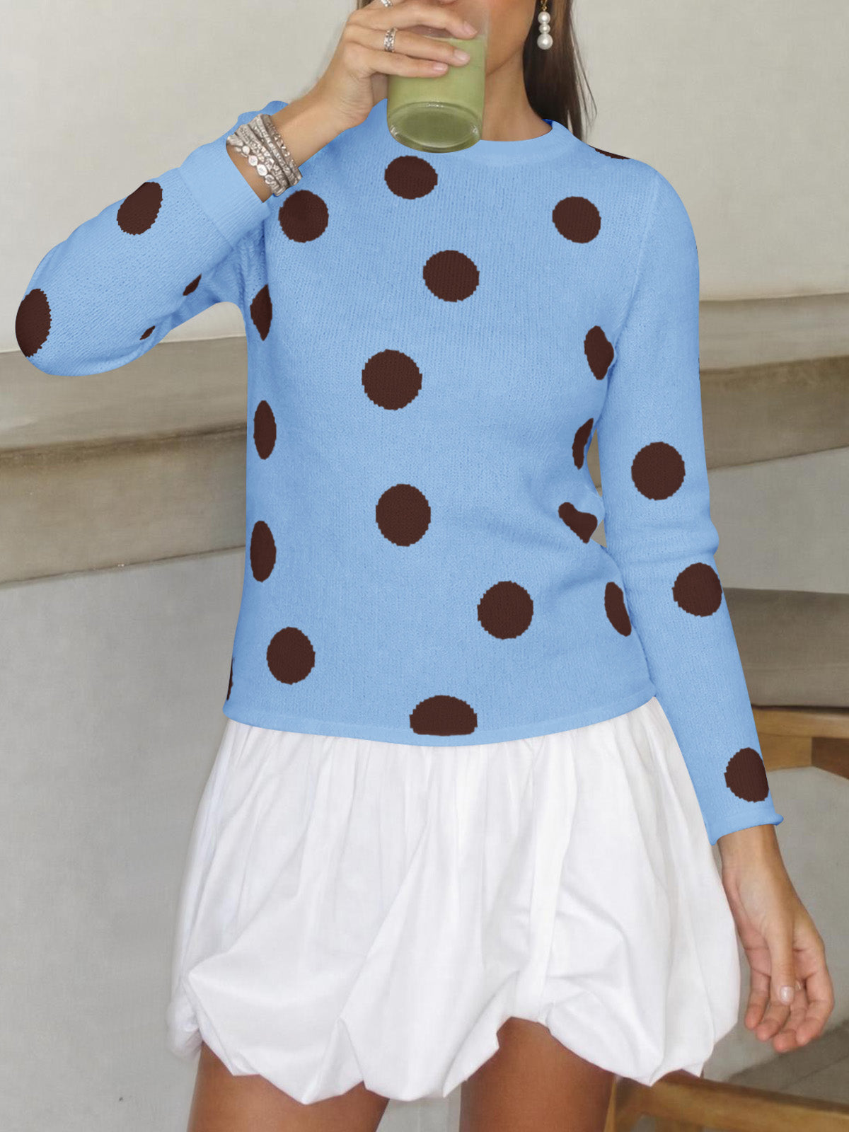 usvara Womens Polka Dot Long Sleeve Sweater