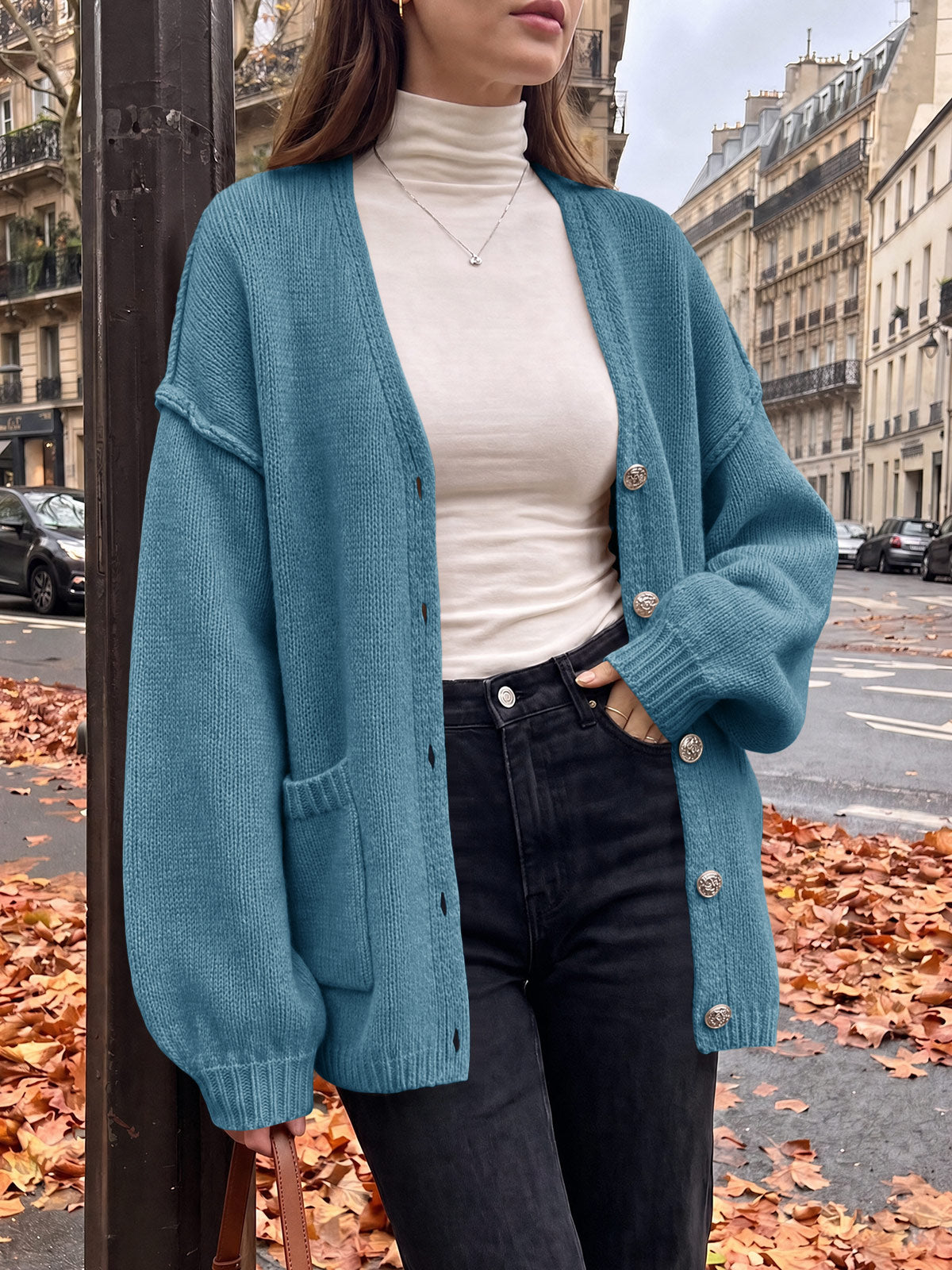 usvara Womens V Neck Loose Button Cardigan