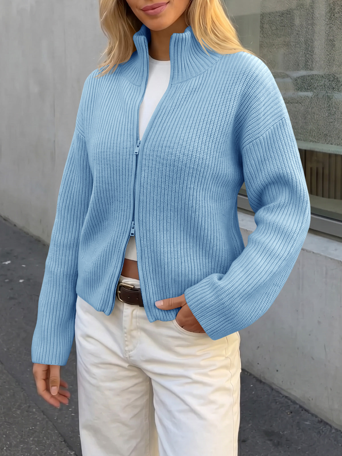 usvara Women Zip Up Chunky Knit Sweater