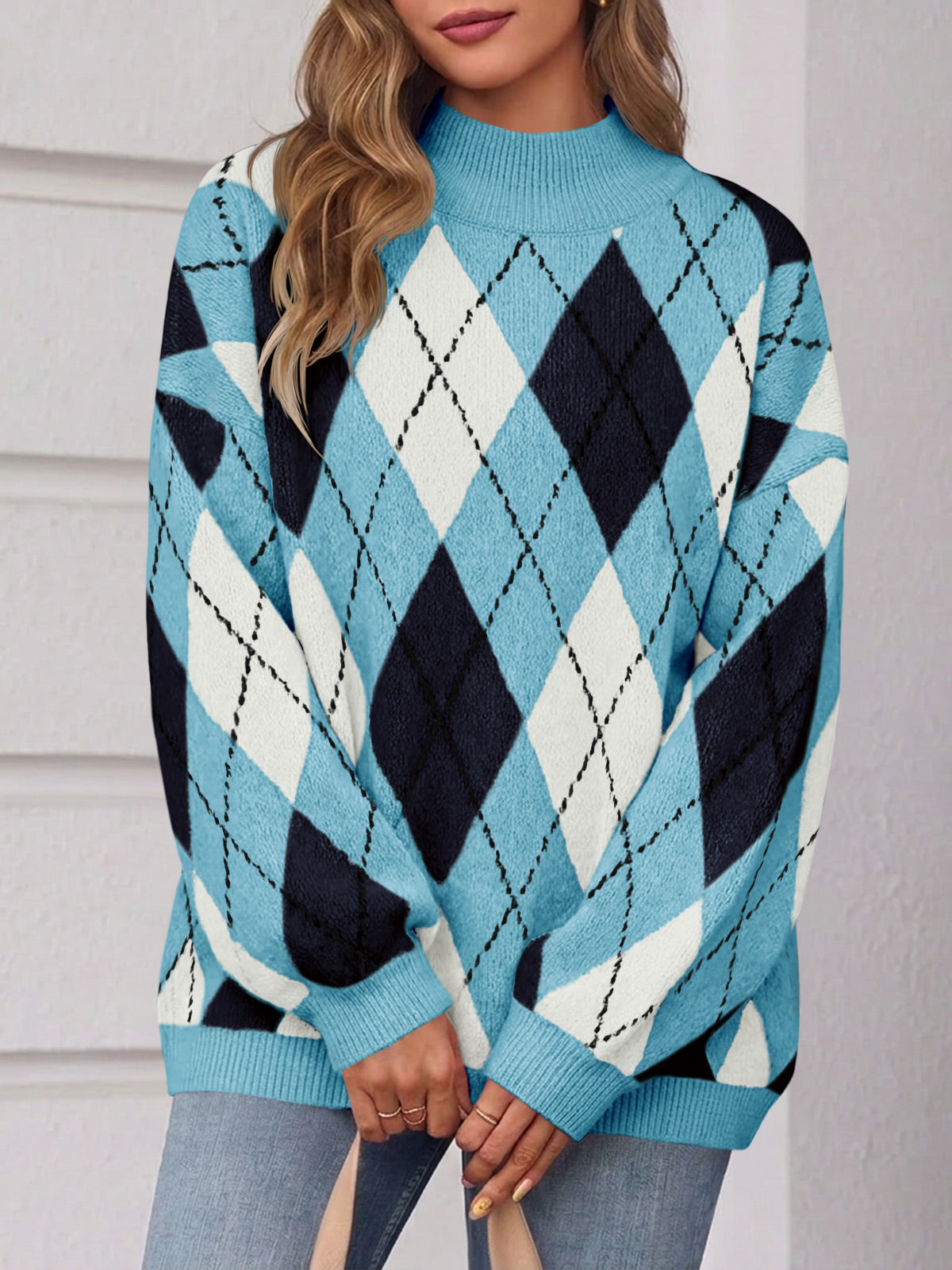 usvara Womens Oversized Argyle Fall Winter Sweater