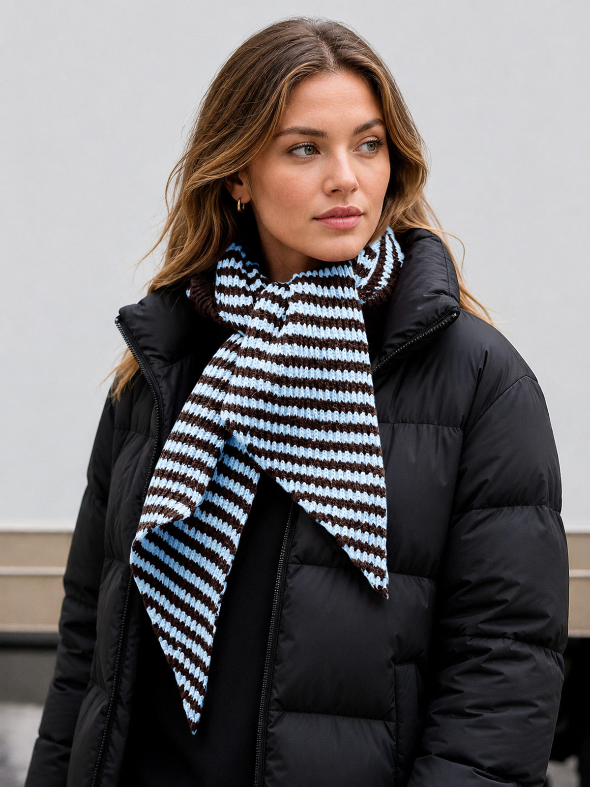 usvara Womens Striped Hooded Scarf Knit Hat