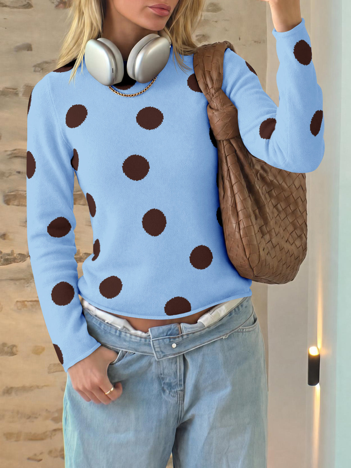 usvara Womens Polka Dot Long Sleeve Sweater