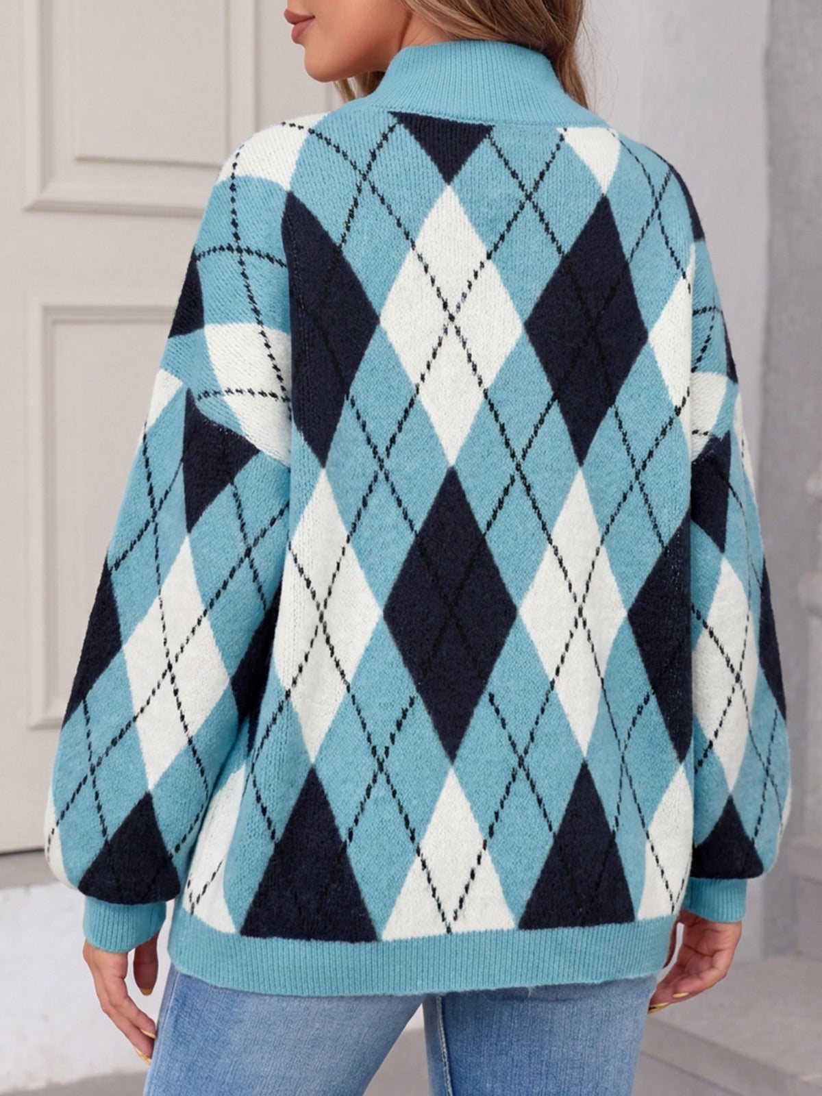 usvara Womens Oversized Argyle Fall Winter Sweater