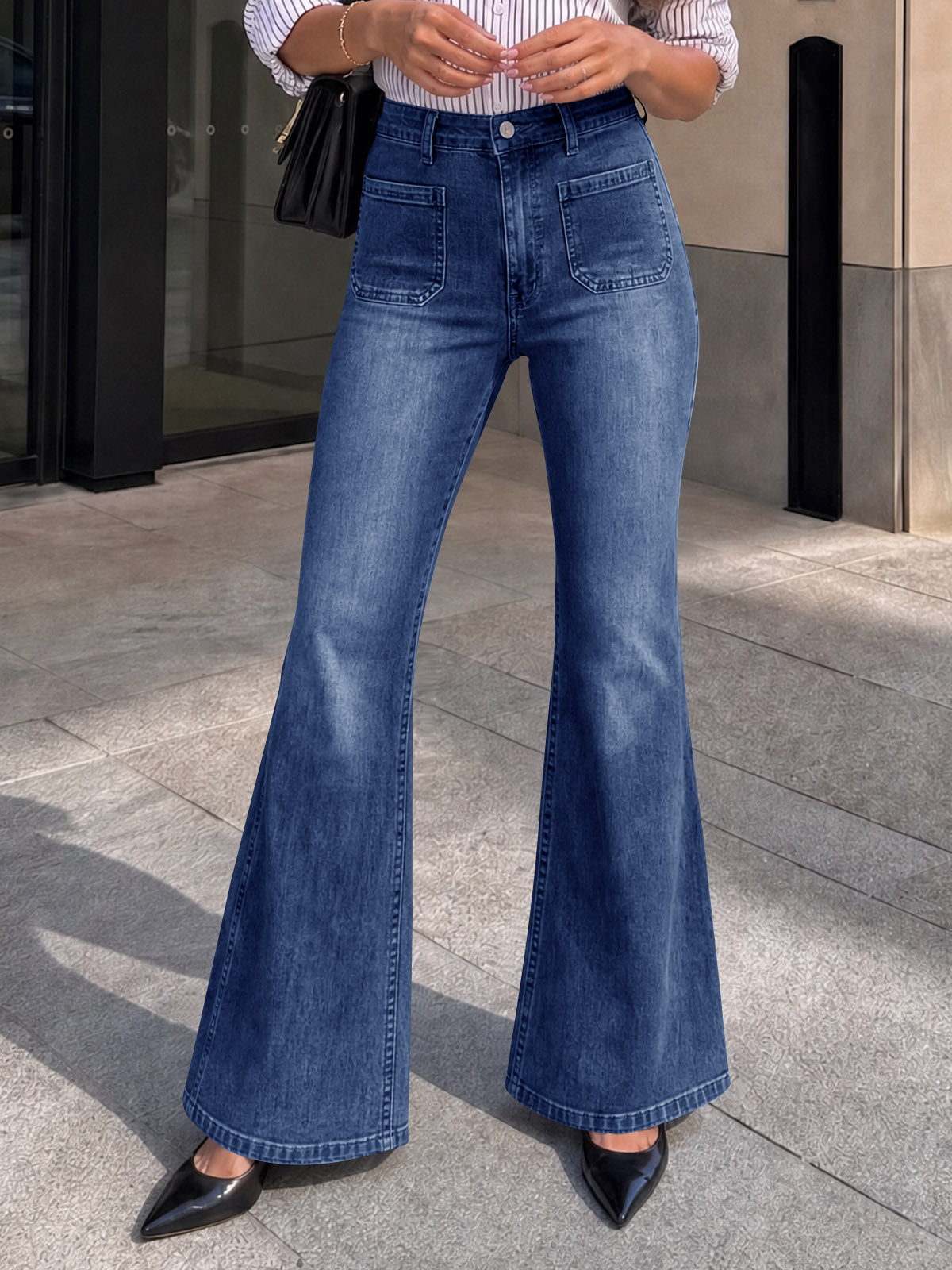 usvara Womens High Waisted Flare Jeans