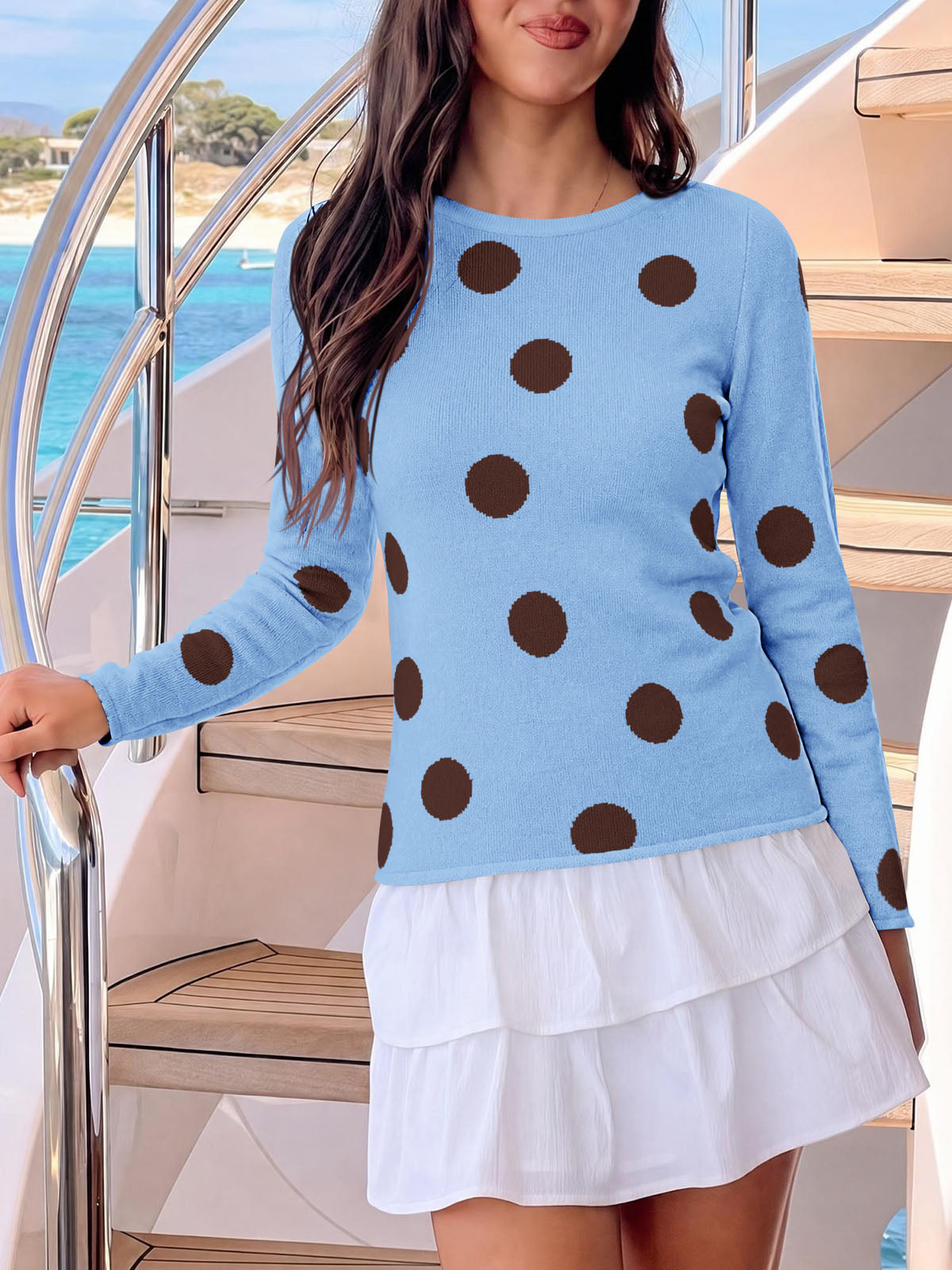 usvara Womens Polka Dot Long Sleeve Sweater