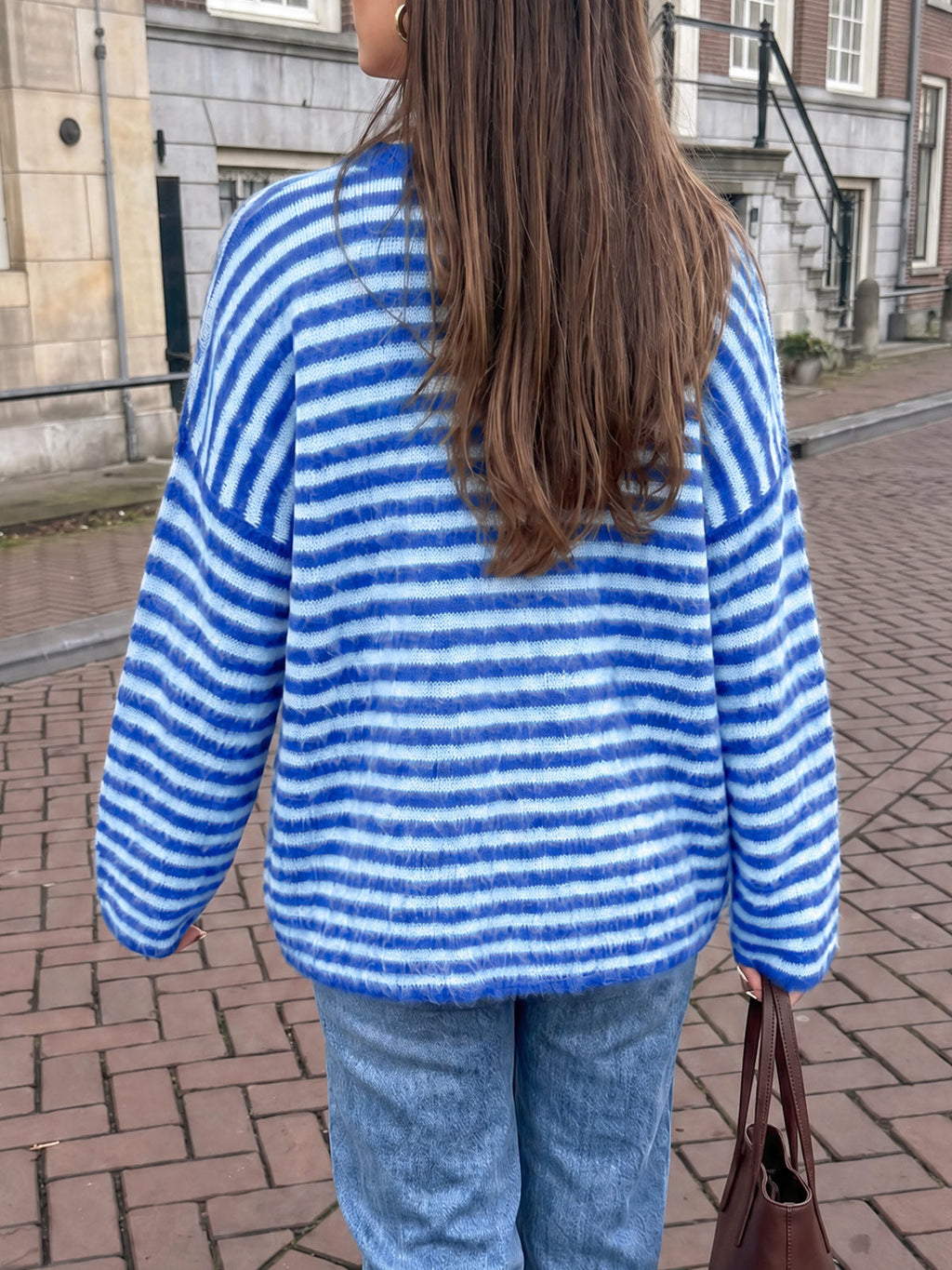 usvara Womens Fuzzy Crew Neck Striped Sweaters