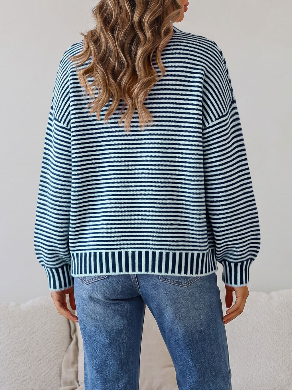 usvara Womens Striped Crew Neck Knit Sweater