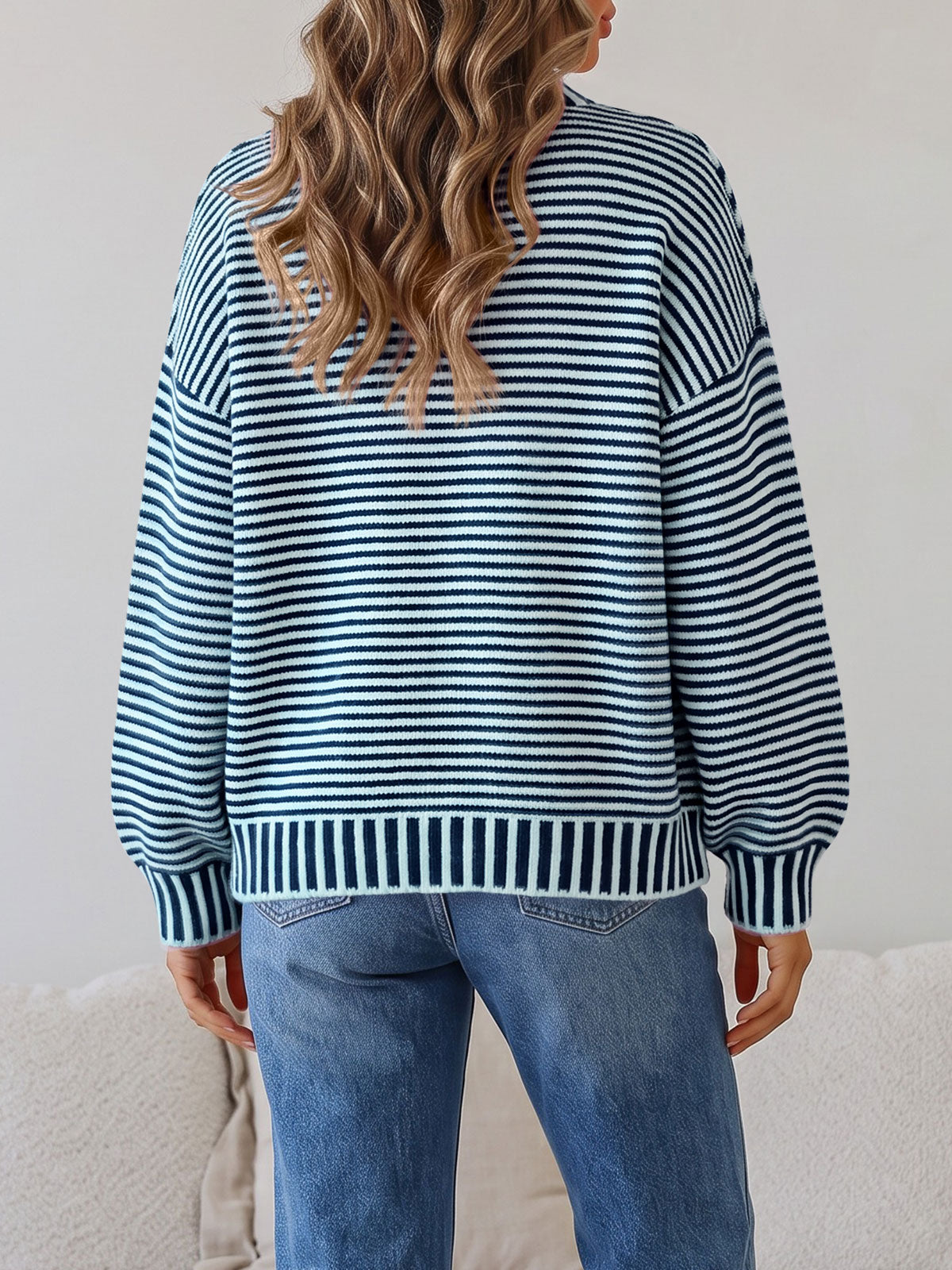 usvara Womens Striped Crew Neck Knit Sweater