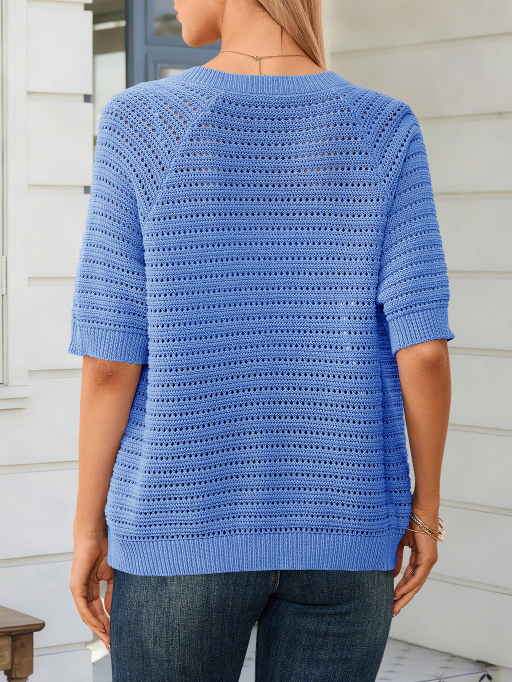 usvara Womens Crochet Short Sleeve Button Down Cardigan
