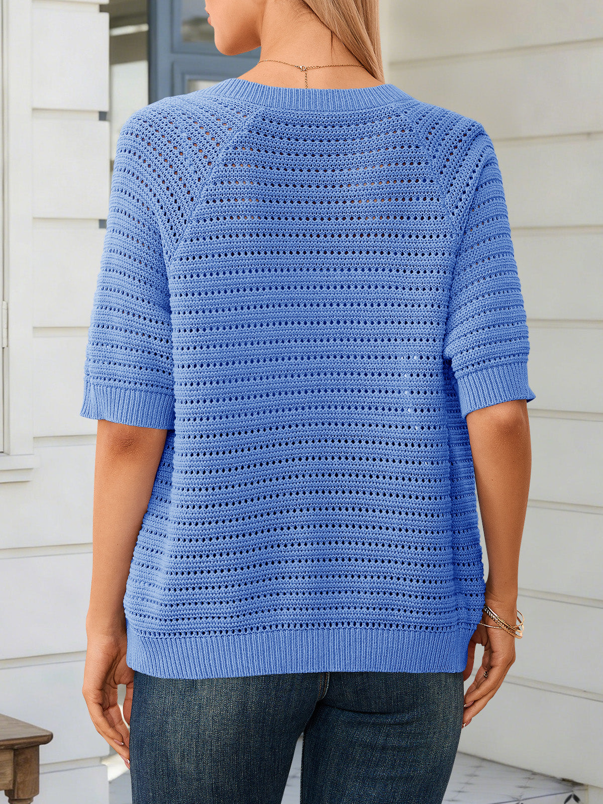 usvara Womens Crochet Short Sleeve Button Down Cardigan