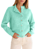 usvara Women Ruffle Mock Neck Knit Cardigan