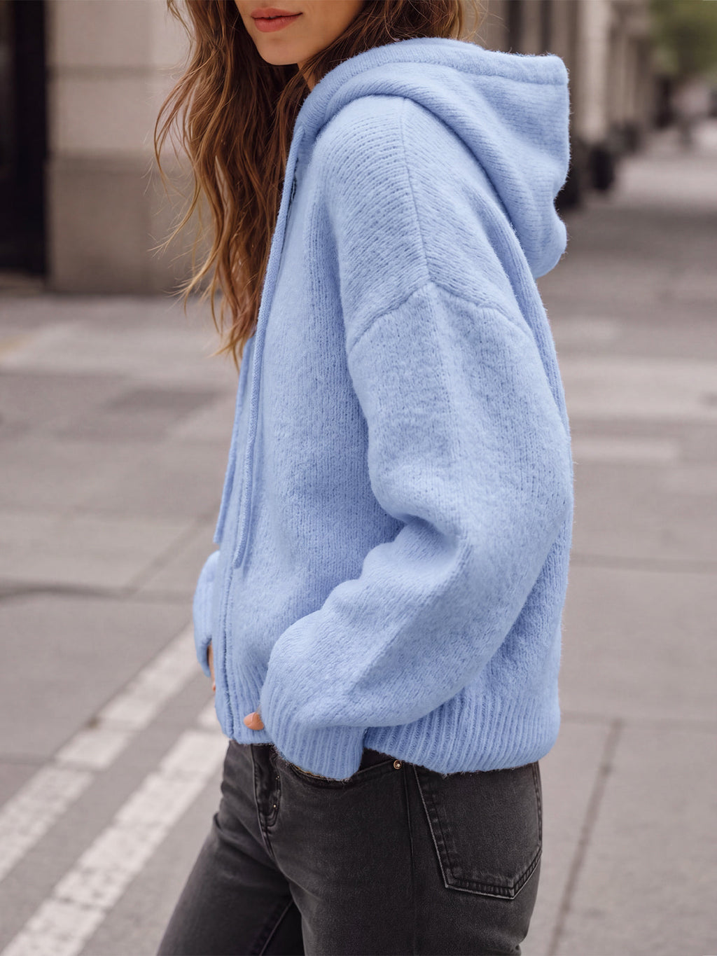 usvara Womens Zip Up Hooded Knit Cardigan