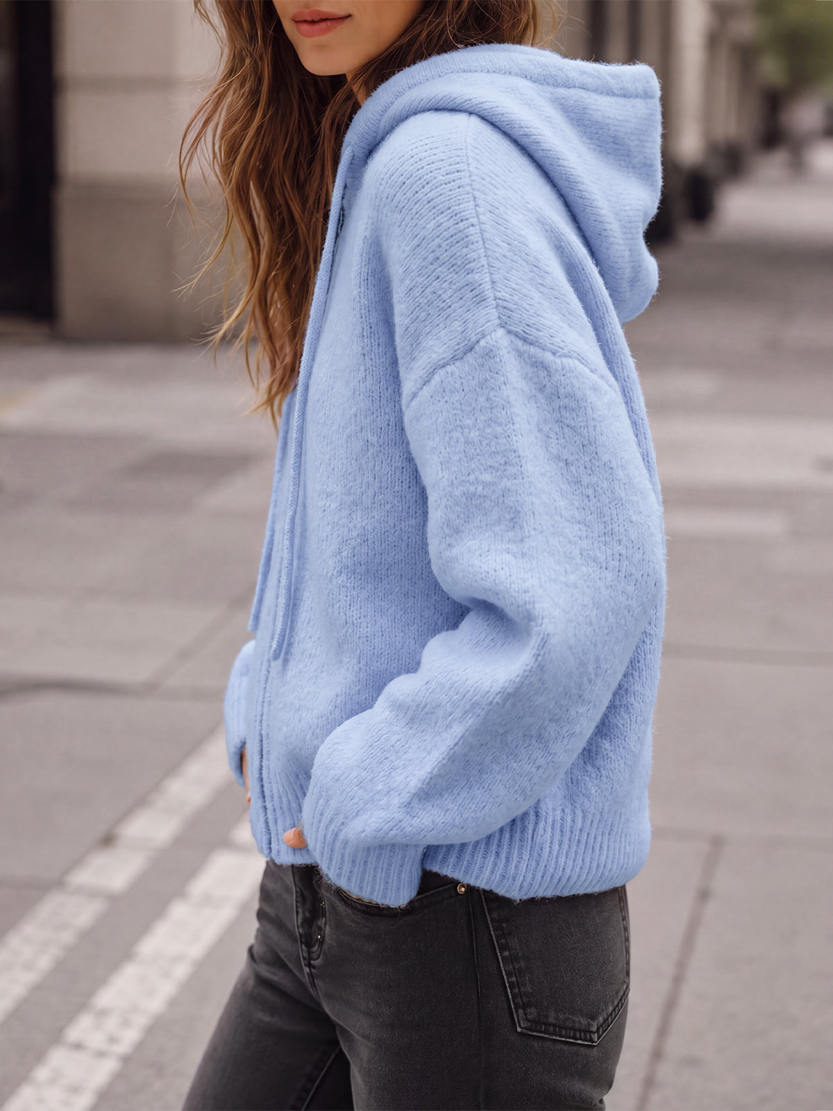 usvara Womens Zip Up Hooded Knit Cardigan