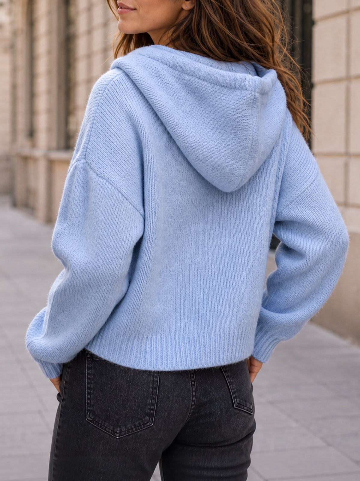 usvara Womens Zip Up Hooded Knit Cardigan