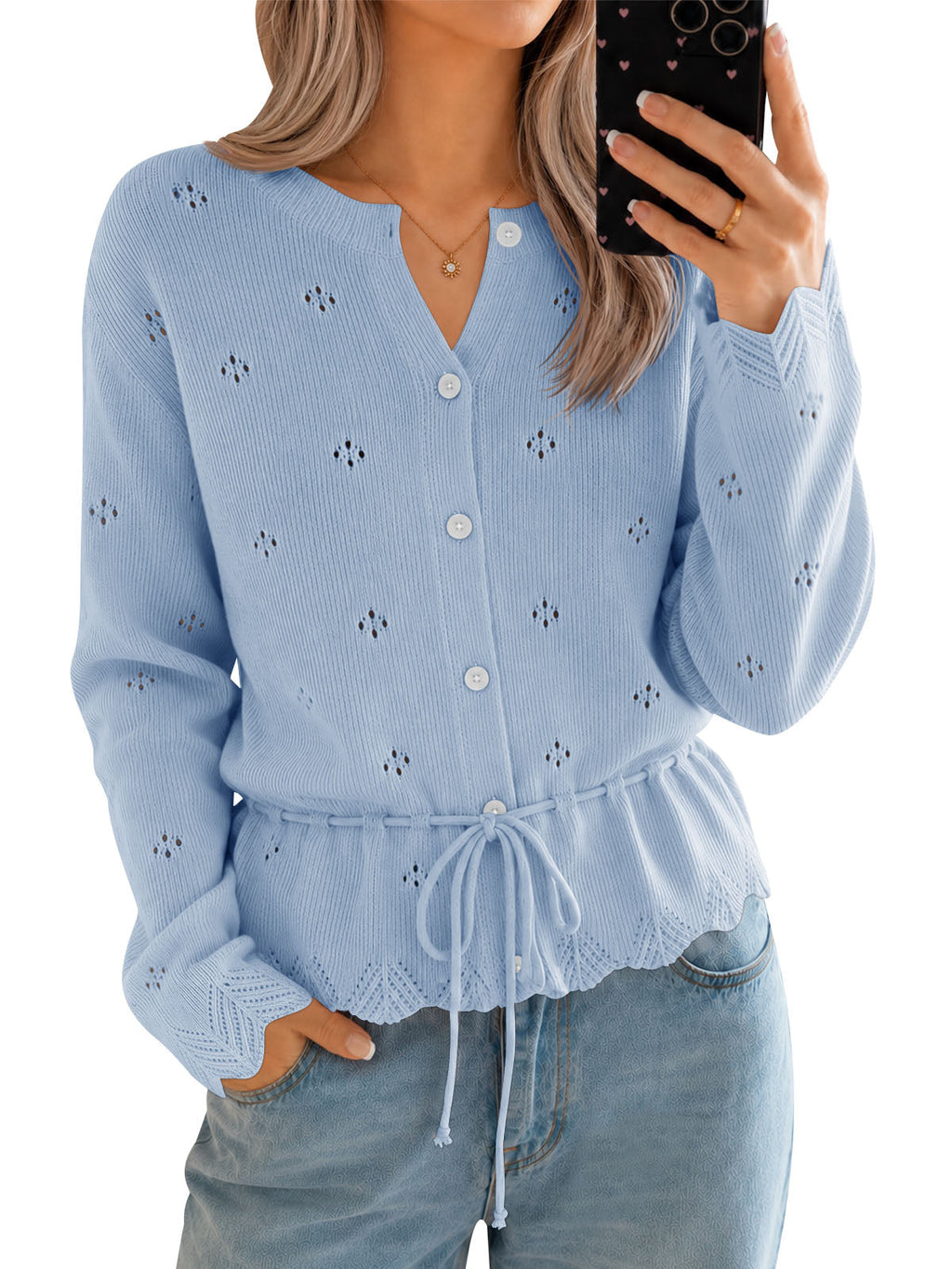 usvara Women Crochet Cardigan Sweater