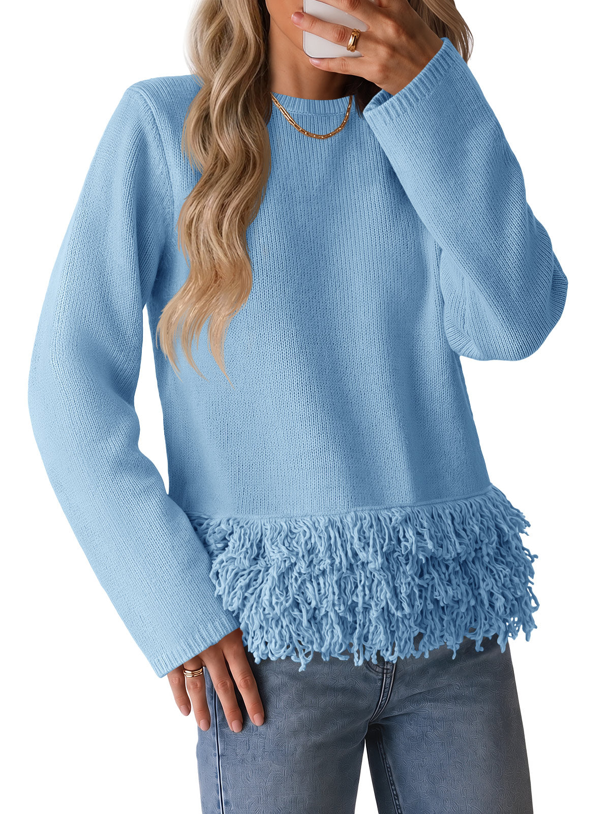 usvara Women Boho Fringe Knit Sweater