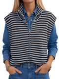 usvara Women Striped Zip Up Knit Cardigan