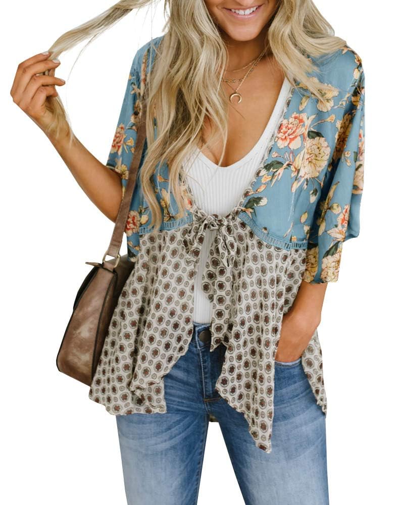 usvara Womens Tie Front Floral Kimono Cardigans