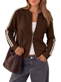 usvara Womens Zip Up Crew Neck Cardigan