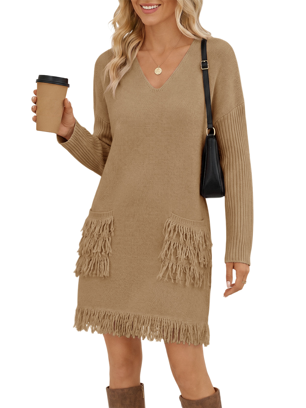 usvara Womens V Neck Sweater Dress