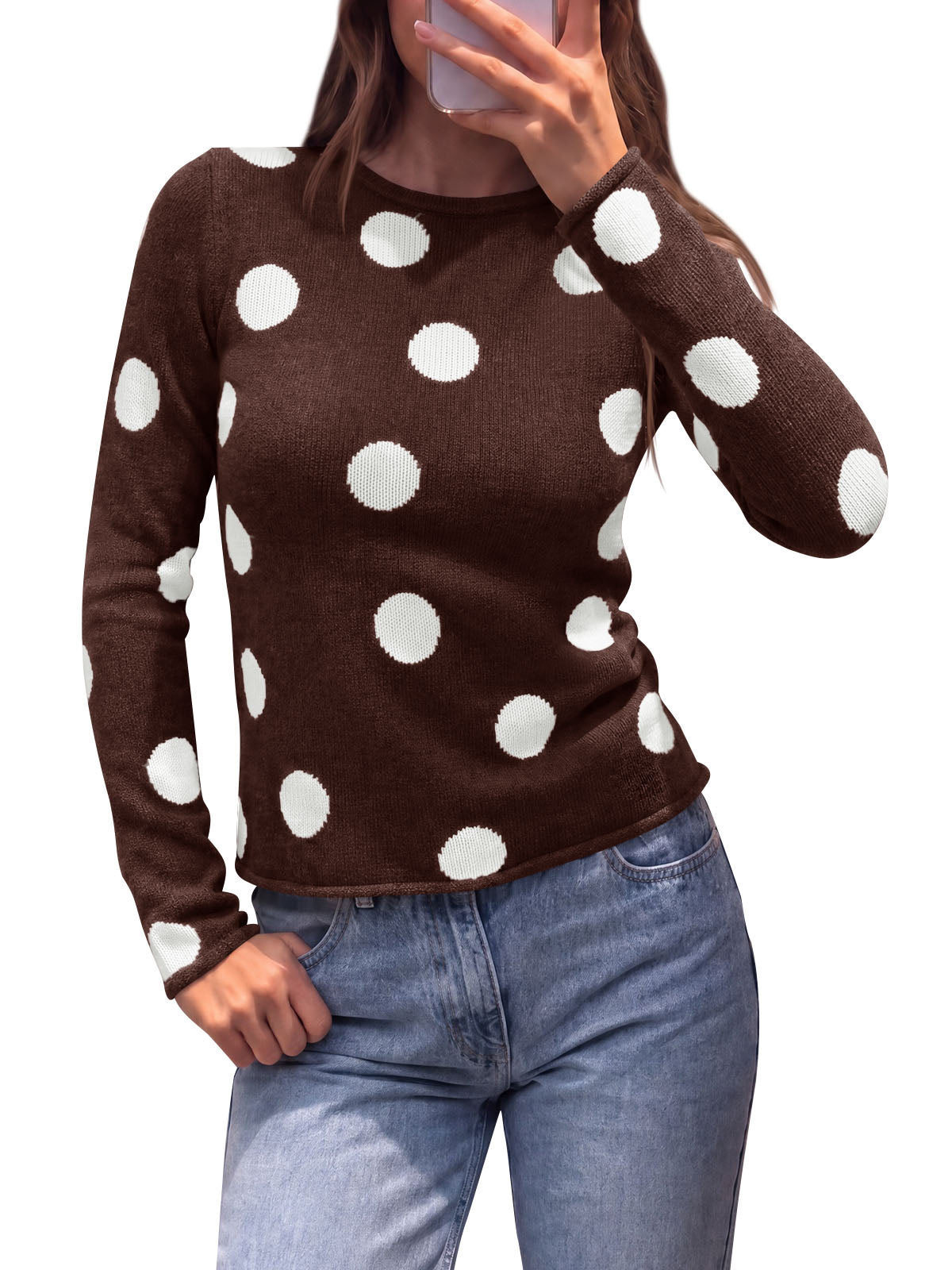 usvara Womens Polka Dot Long Sleeve Sweater