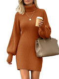 usvara Womens Ribbed Turtleneck Sweater Dress