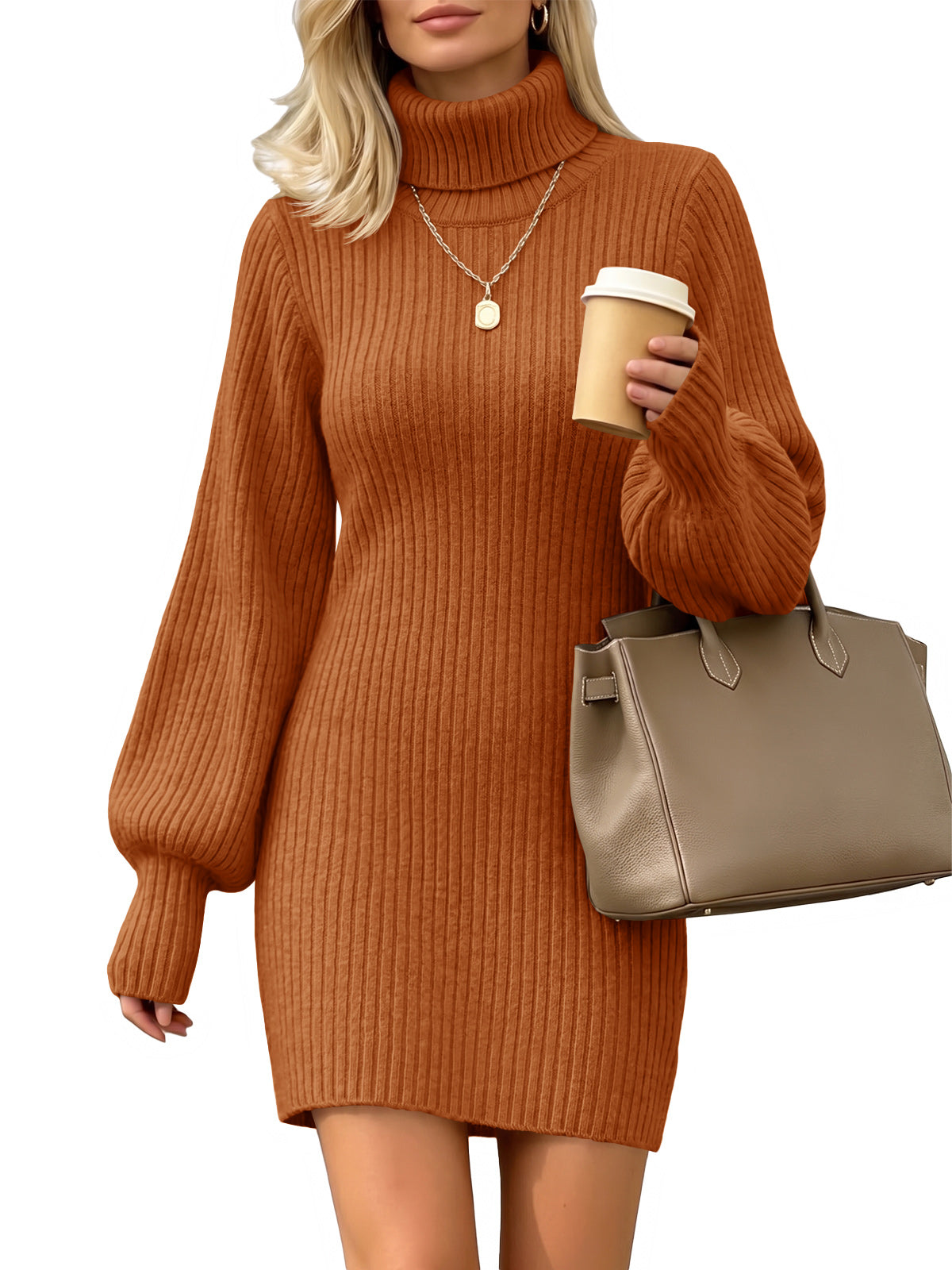 usvara Womens Ribbed Turtleneck Sweater Dress