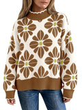 usvara Womens Mock Neck Floral Knit Sweater
