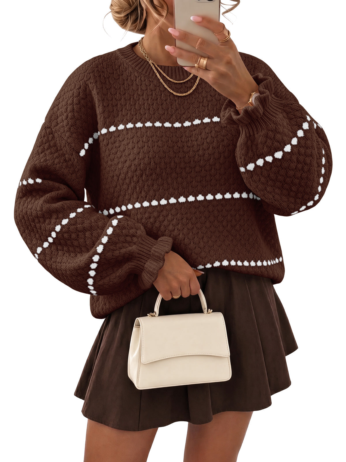 usvara Womens Heart Striped Ruffle Sweaters
