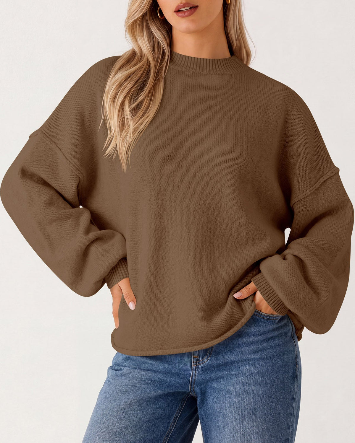 usvara Womens Oversized Crewneck Knit Pullover Tops