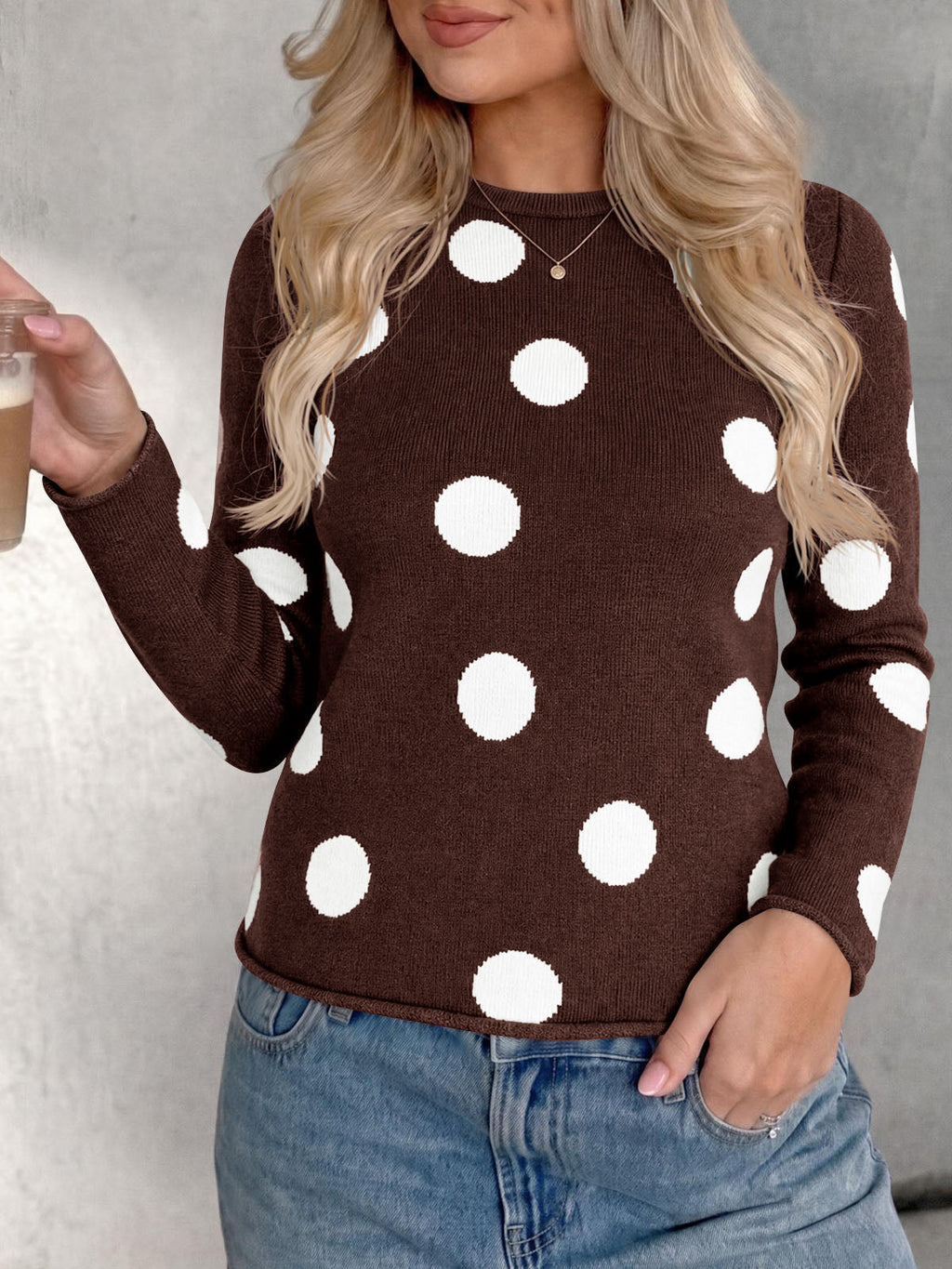 usvara Womens Polka Dot Long Sleeve Sweater
