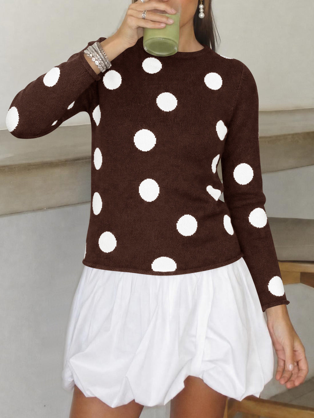 usvara Womens Polka Dot Long Sleeve Sweater