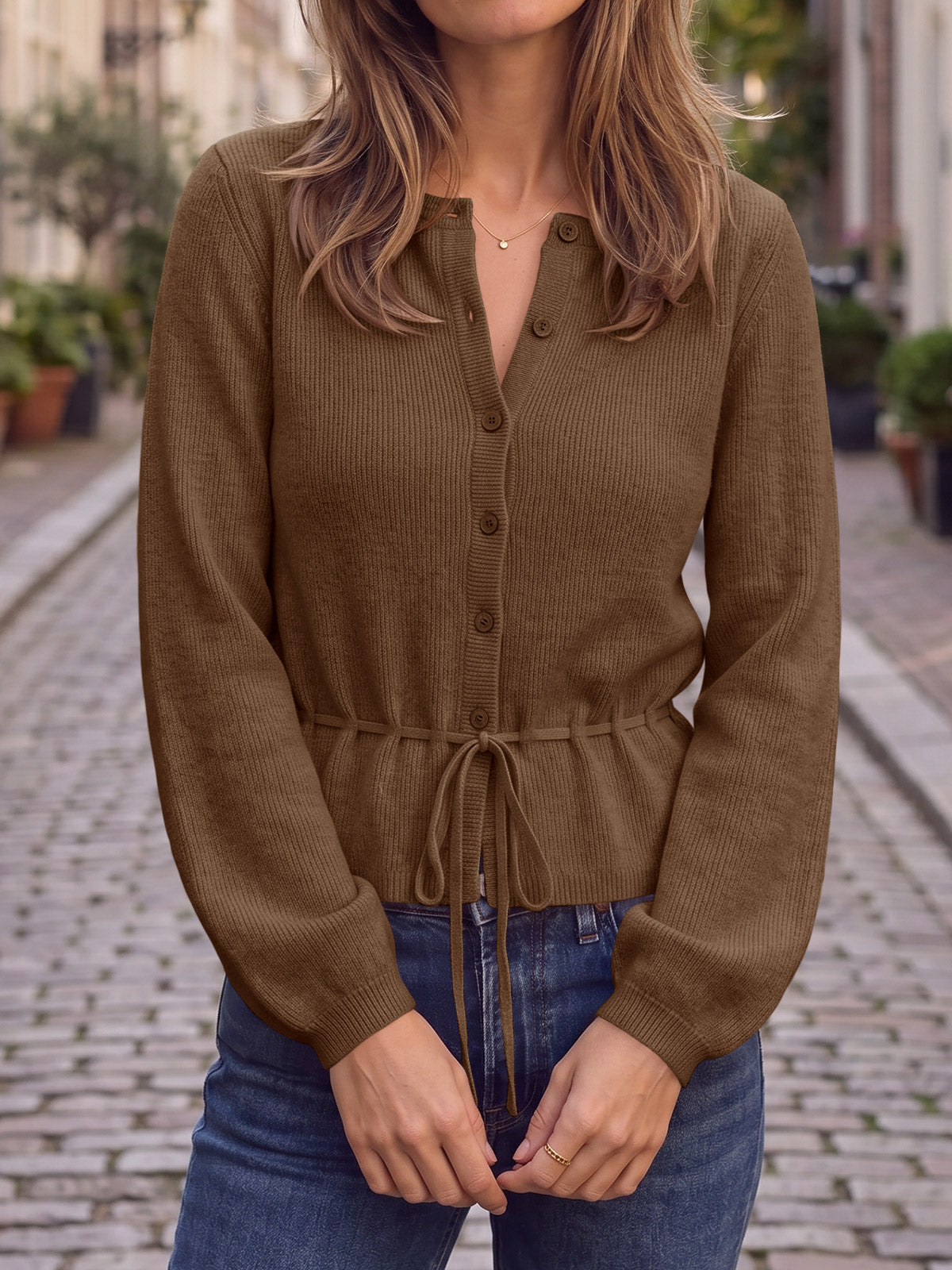 usvara Women Cropped Button Up Cardigan