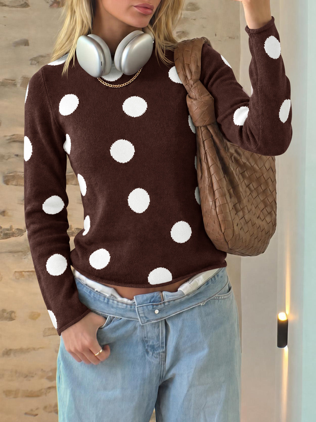 usvara Womens Polka Dot Long Sleeve Sweater