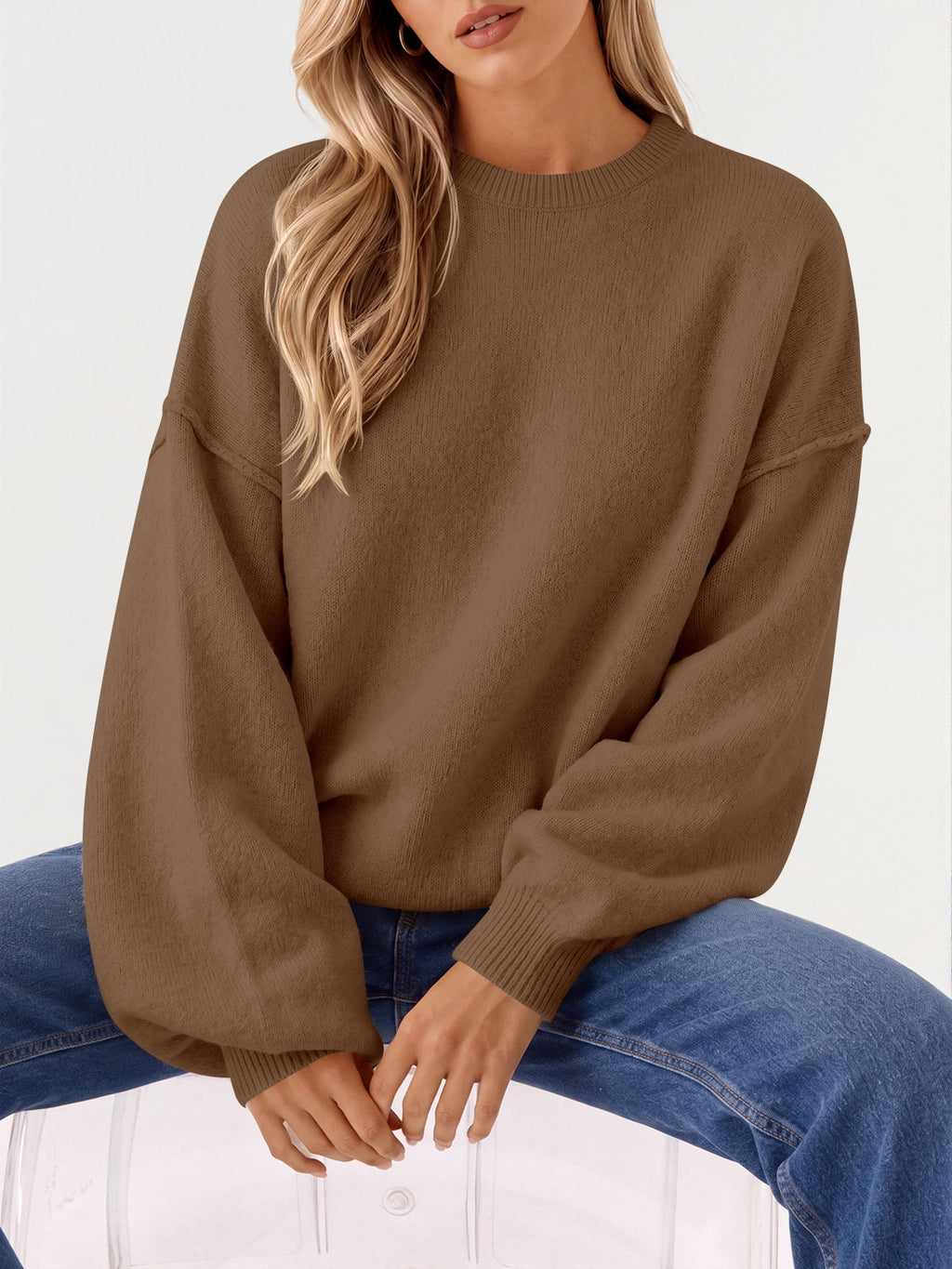 usvara Womens Oversized Crewneck Knit Pullover Tops