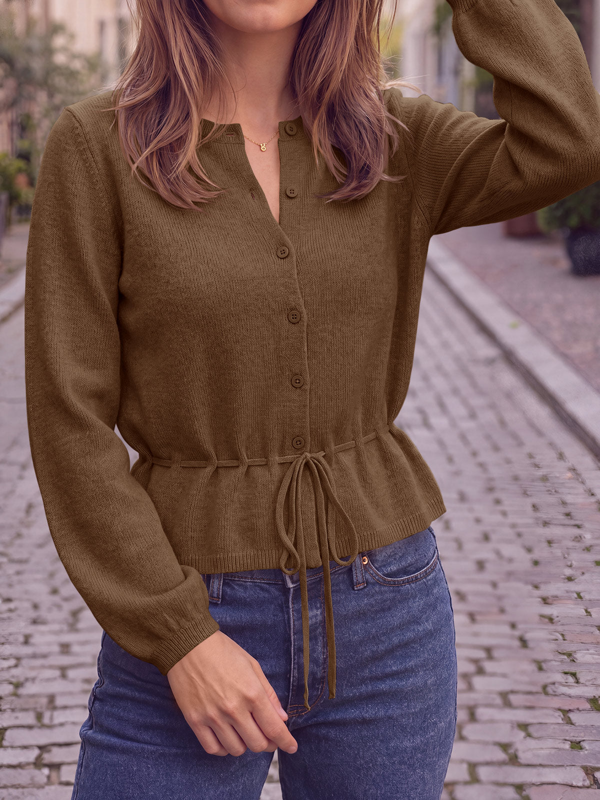 usvara Women Cropped Button Up Cardigan