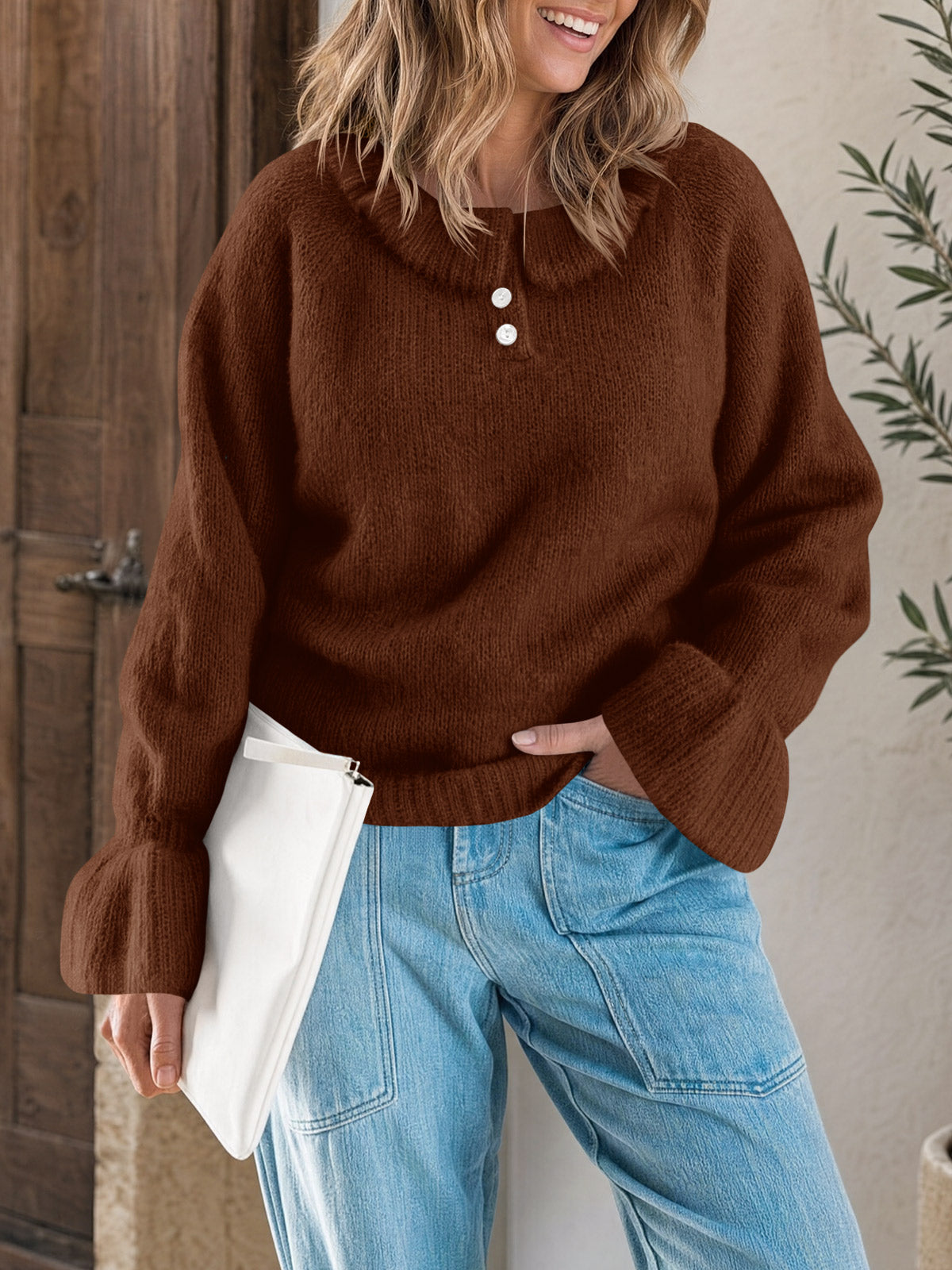 usvara Women Ruffle Collared Long Sleeve Sweater