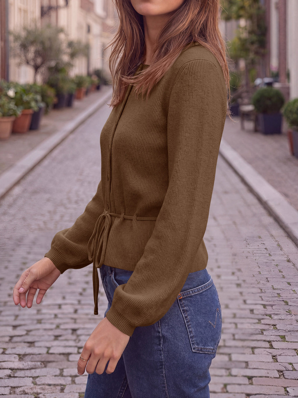 usvara Women Cropped Button Up Cardigan
