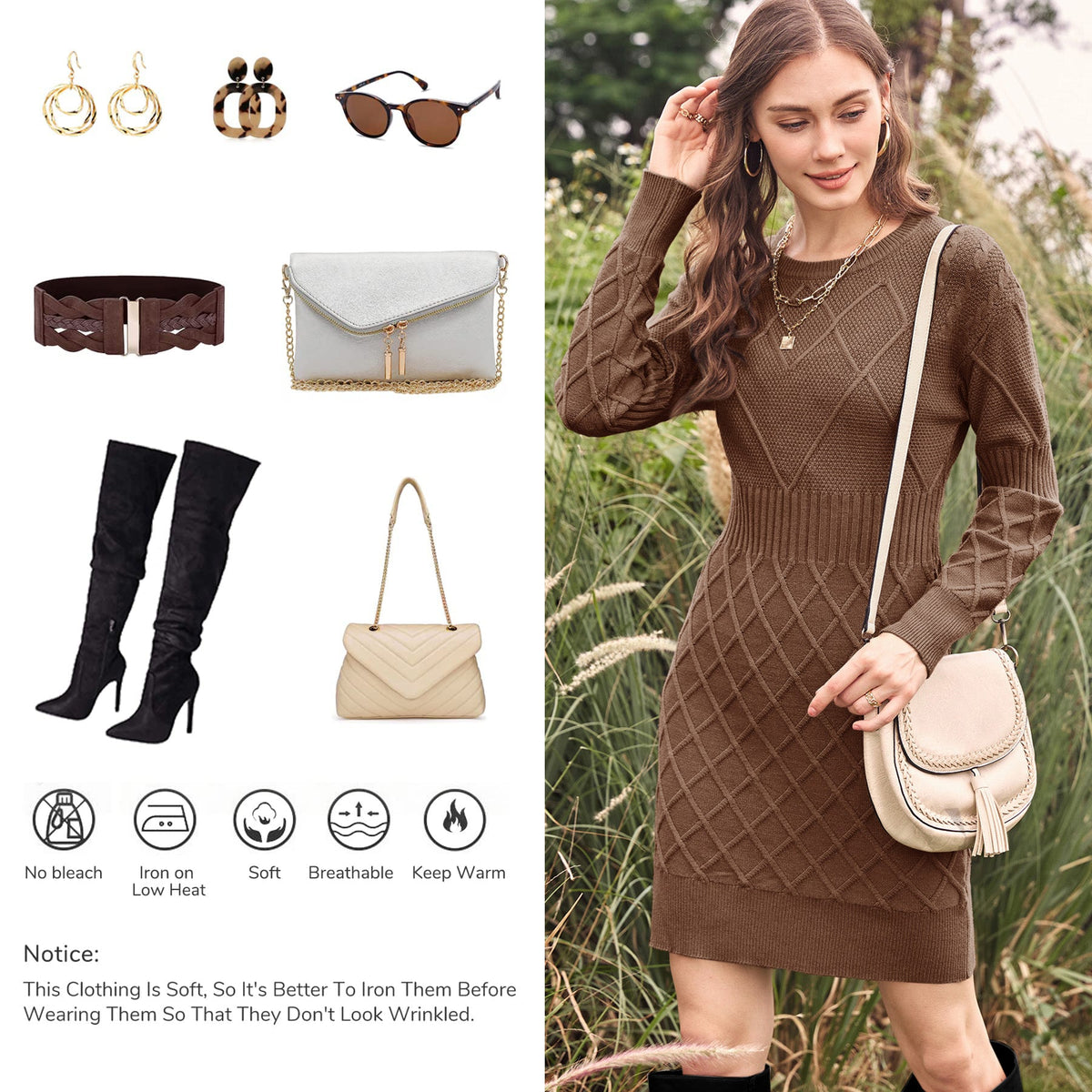 usvara Womens Bodycon Mini Sweater Dress