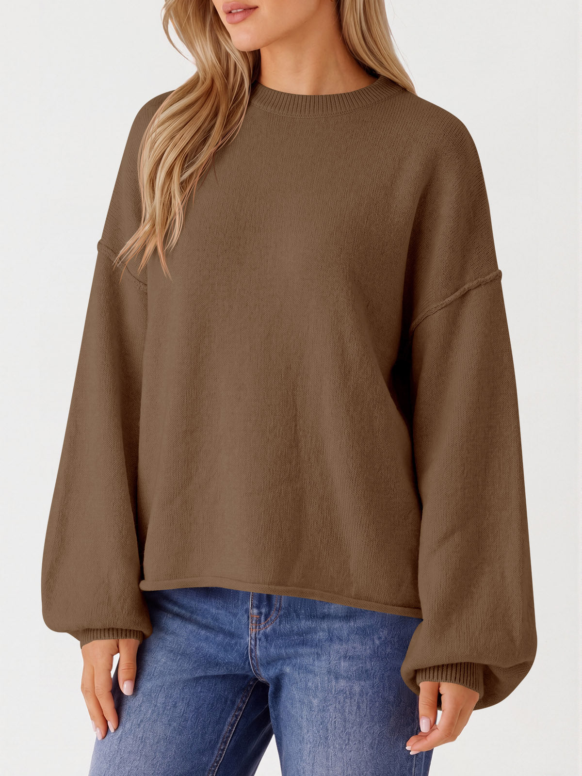 usvara Womens Oversized Crewneck Knit Pullover Tops