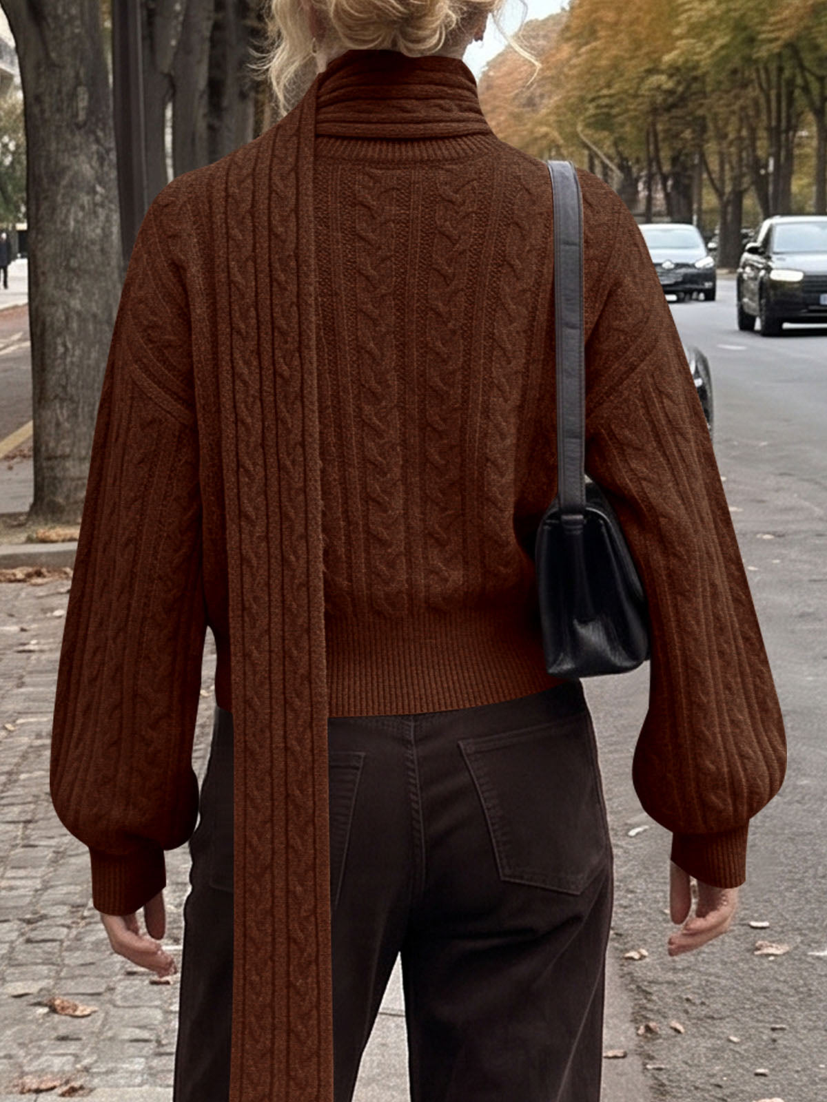 usvara Womens Cable Knit Cardigan with Scarf