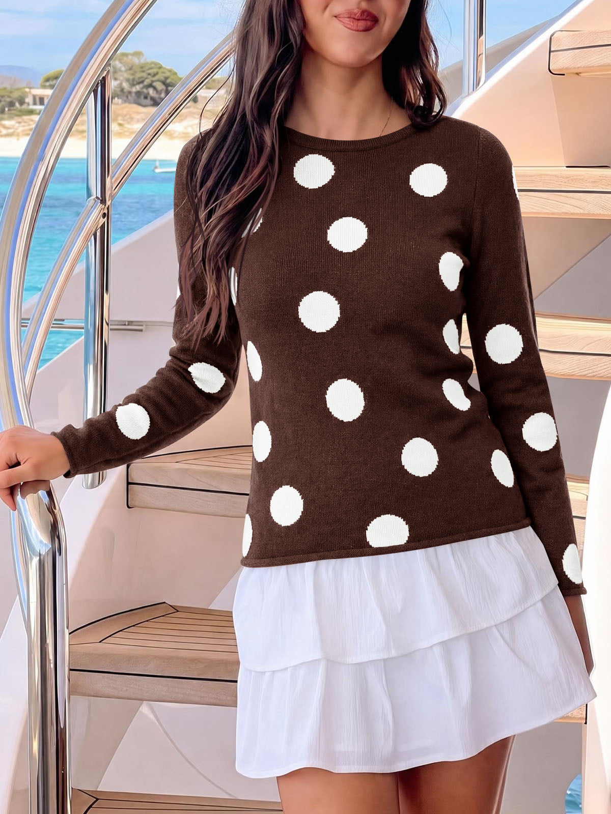 usvara Womens Polka Dot Long Sleeve Sweater