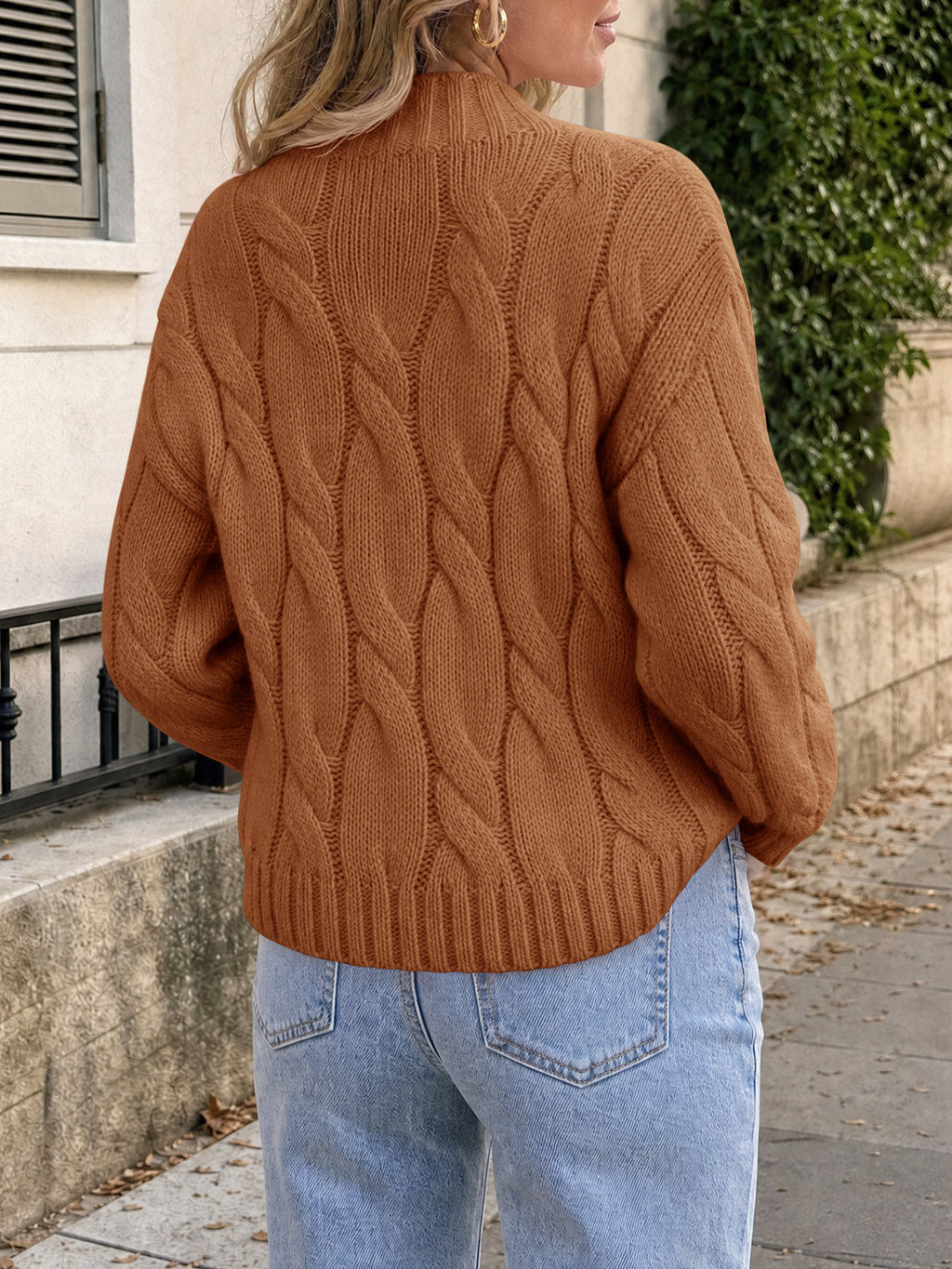 usvara Womens Mock Neck Cable Knit Sweater