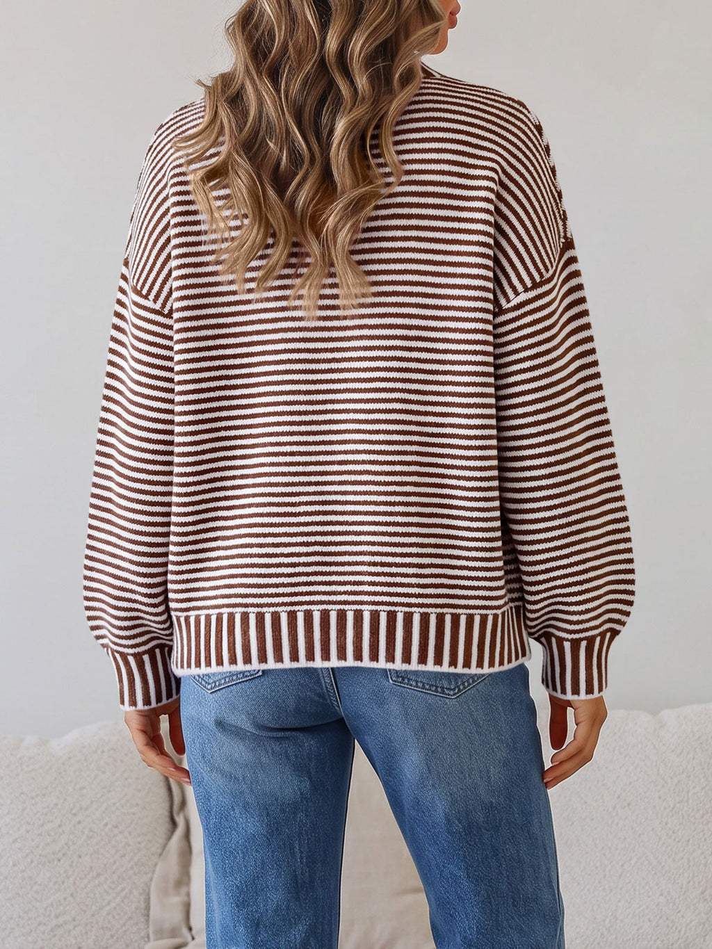 usvara Womens Striped Crew Neck Knit Sweater