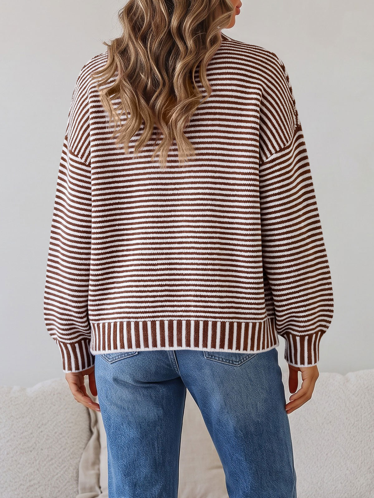 usvara Womens Striped Crew Neck Knit Sweater