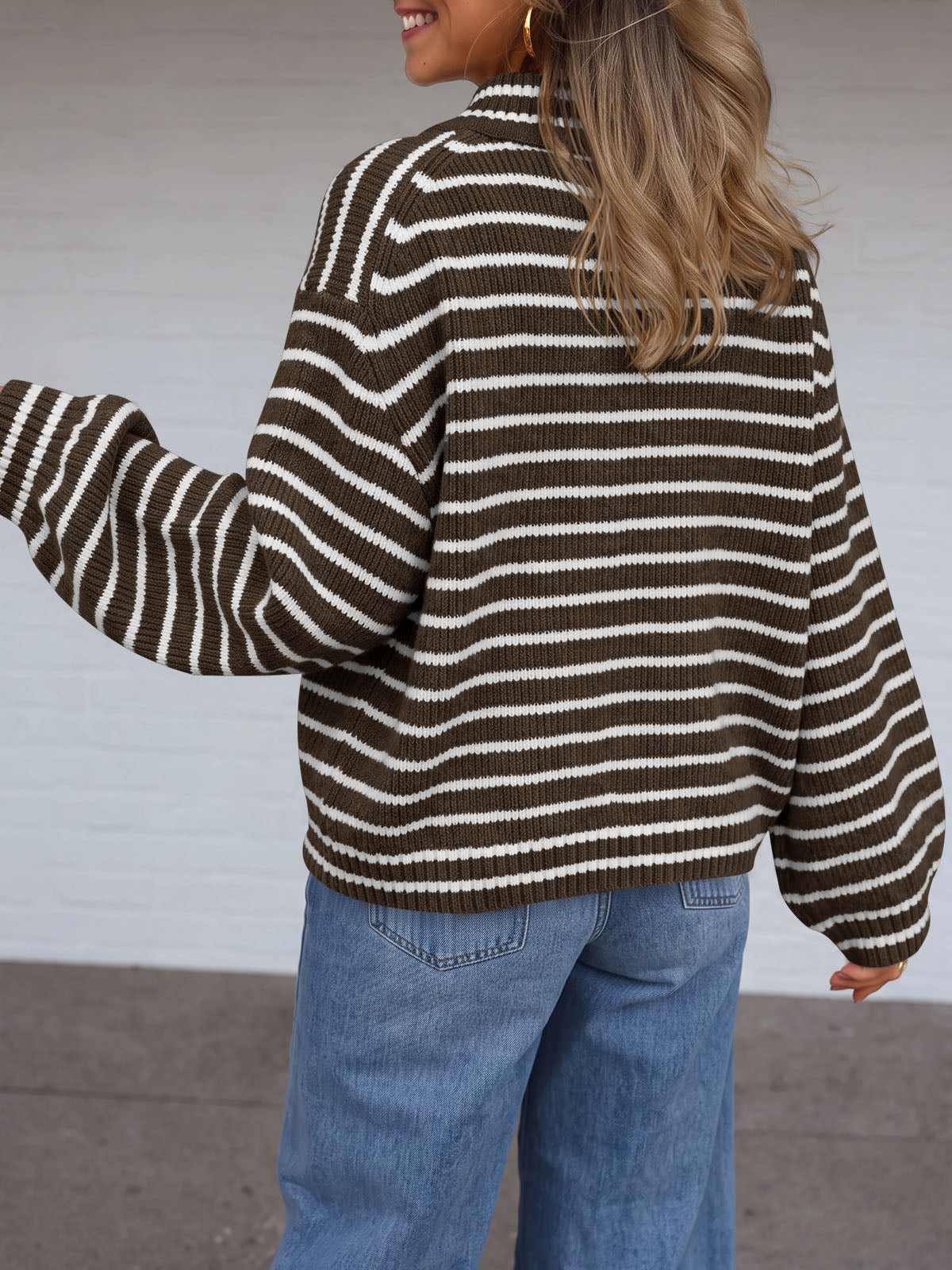 usvara Womens Striped Half Zip Sweater