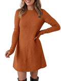 usvara Women Long Sleeve Knit Fit Flare Mini Sweater Dress